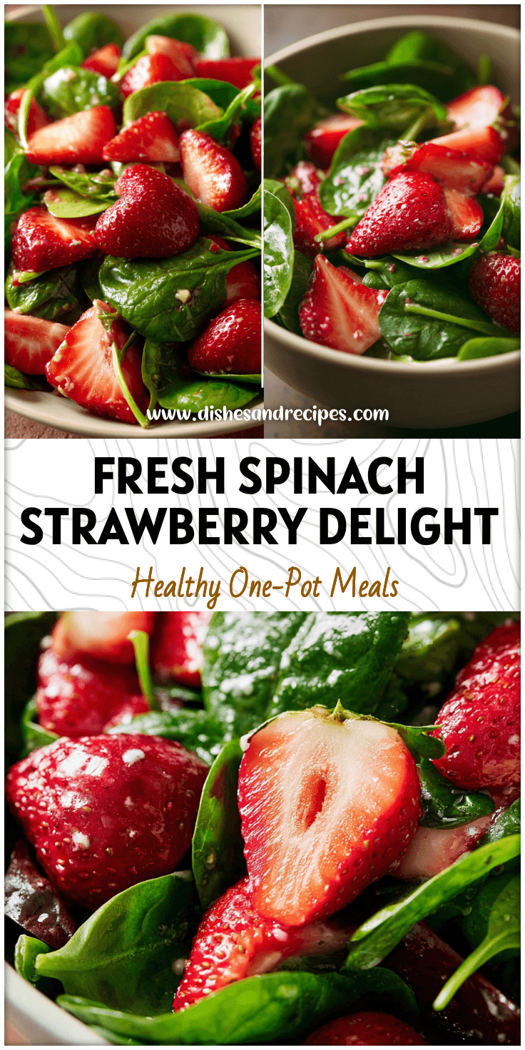 Fresh Strawberry Spinach Salad with sliced strawberries, baby spinach leaves, and a light dressing on a summer table